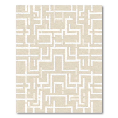 White Geometric Maze Abstract Linen Rug