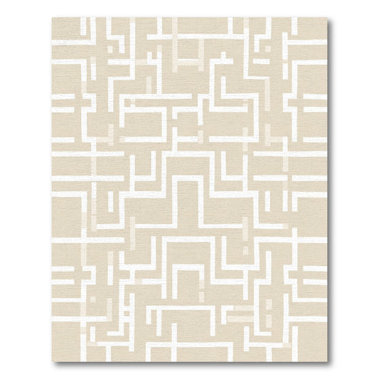White Geometric Maze Abstract Linen Rug
