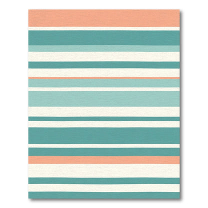 Coral Teal White Stripe Accent Rug