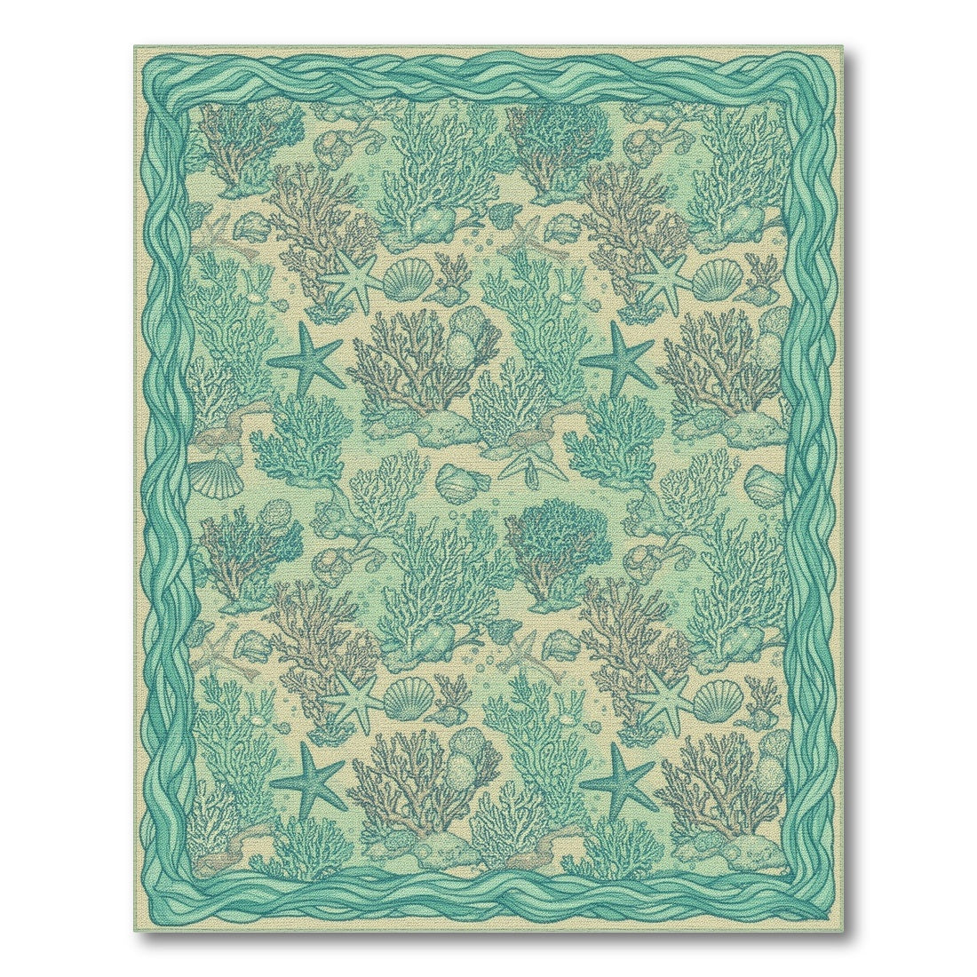 Blue and Teal Coral Starfish Coastal Area Rug