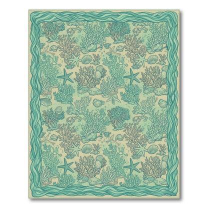 Blue and Teal Coral Starfish Coastal Area Rug