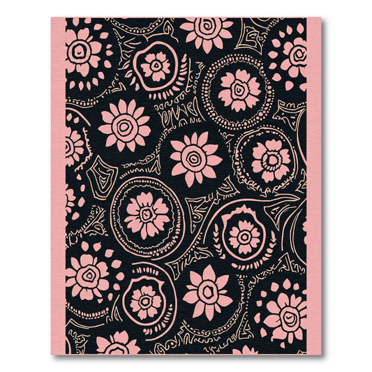 Pink Floral Medallion Black Background Rug