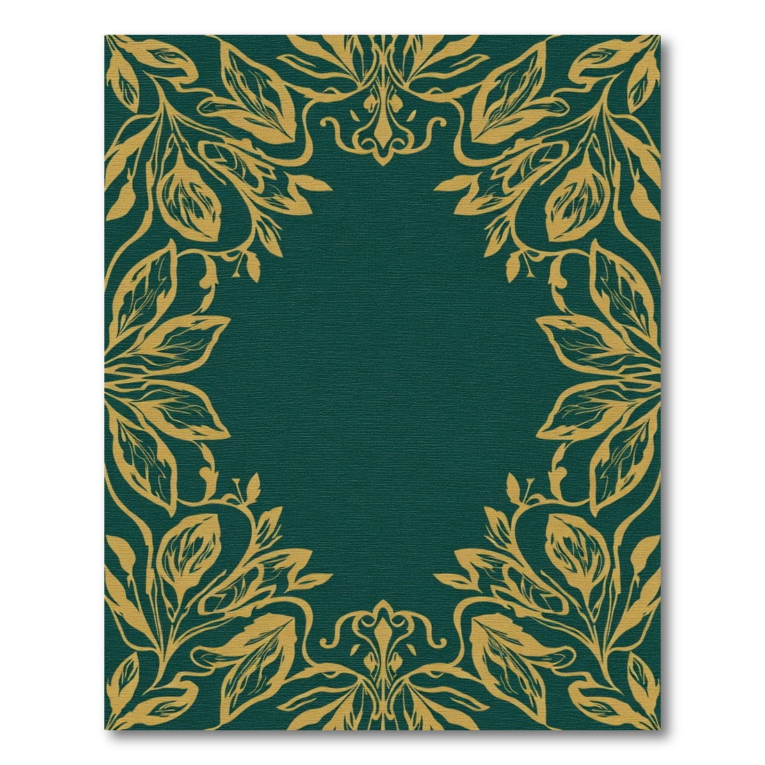 Golden Foliage Vine Teal Frame Rug