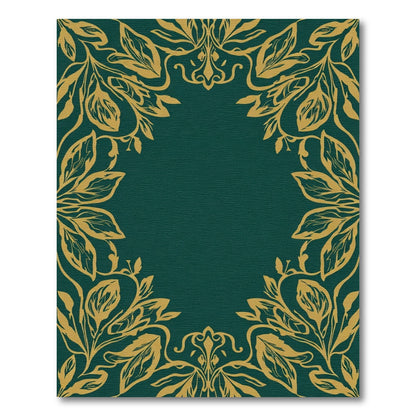 Golden Foliage Vine Teal Frame Rug