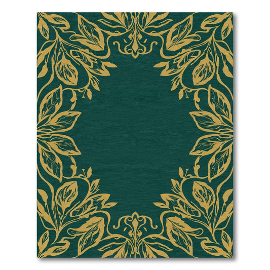 Golden Foliage Vine Teal Frame Rug