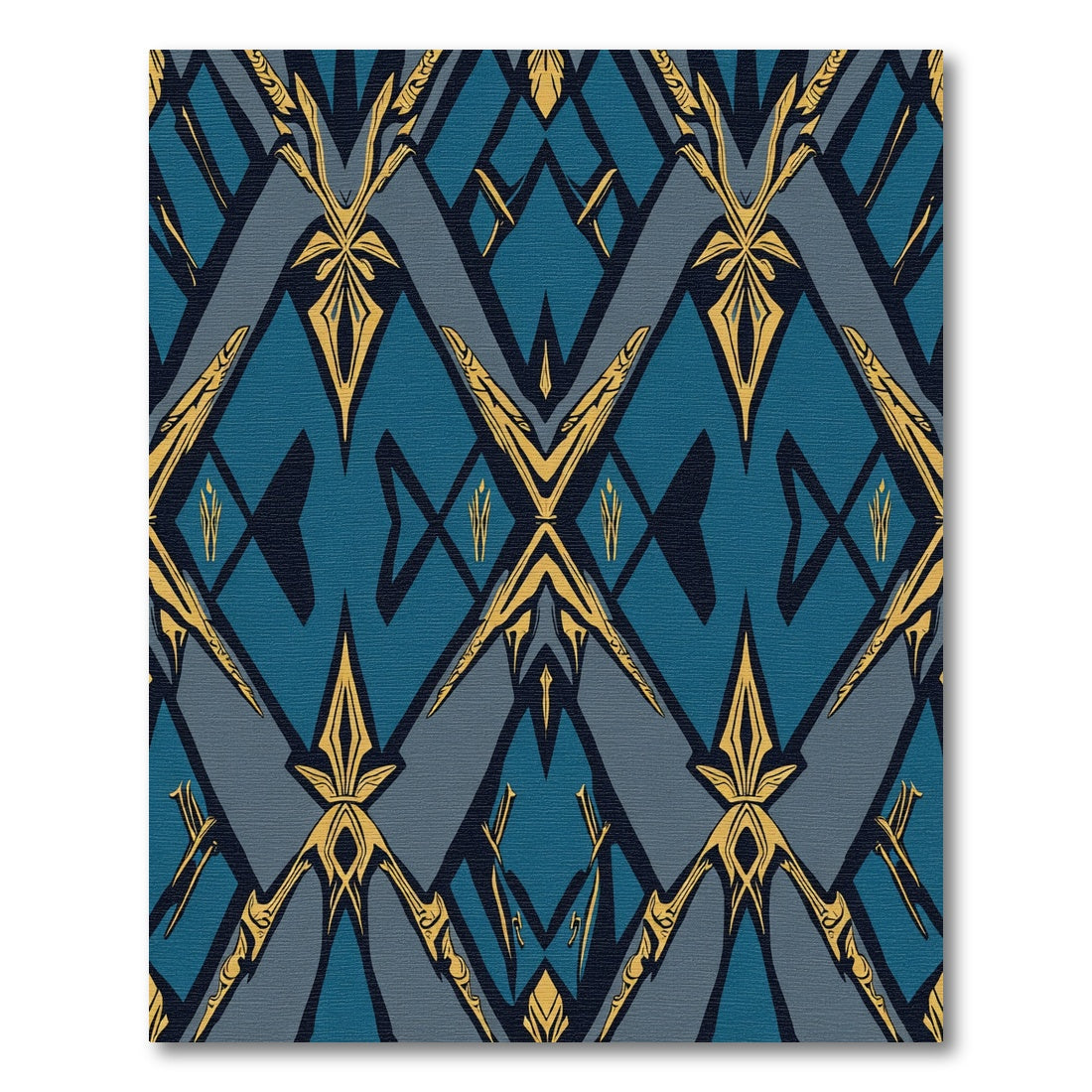 Azure Gold Ornate Geometric Layout Rug
