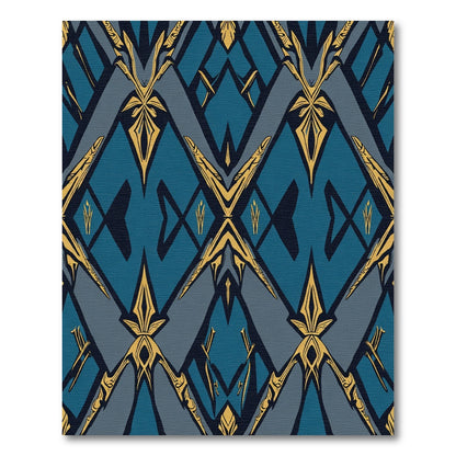 Azure Gold Ornate Geometric Layout Rug