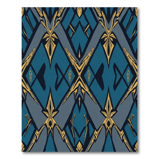 Azure Gold Ornate Geometric Layout Rug
