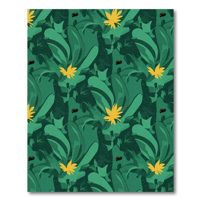 Vibrant Green Tropical Leaf Ladybug Rug