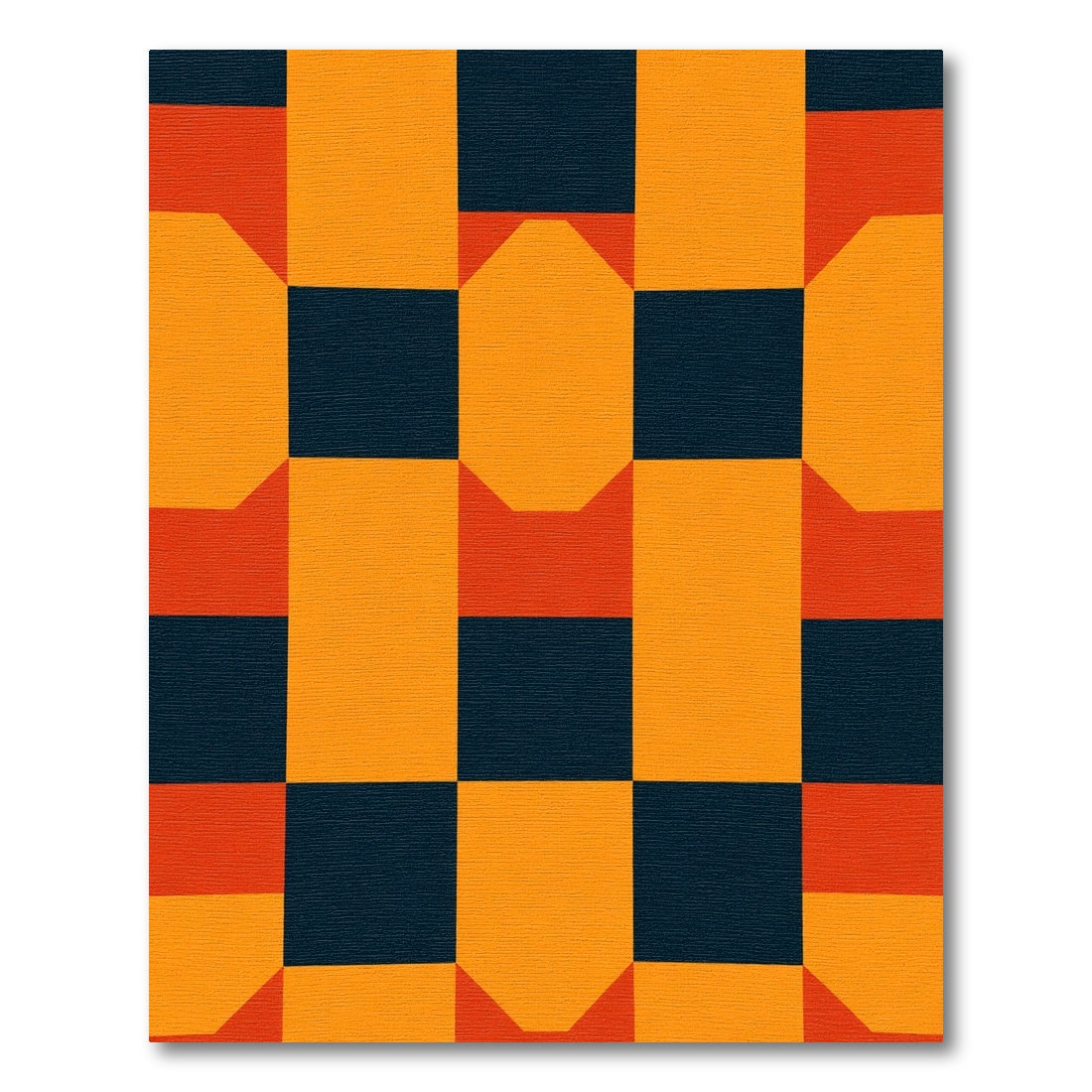 Orange and Navy Geometric Blocks Rug