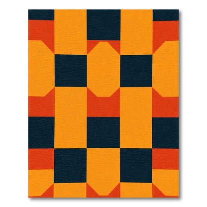 Orange and Navy Geometric Blocks Rug