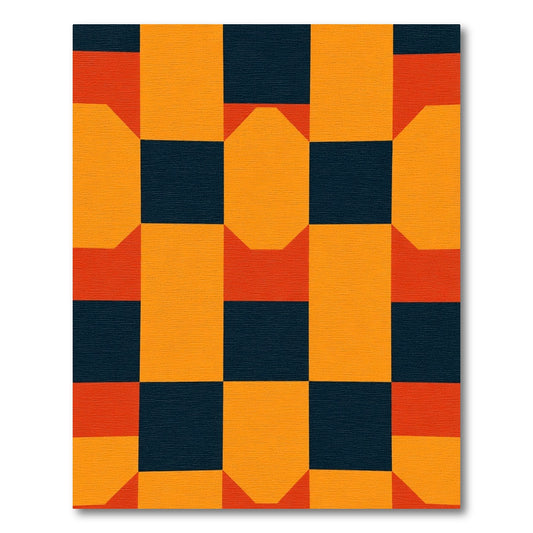 Orange and Navy Geometric Blocks Rug