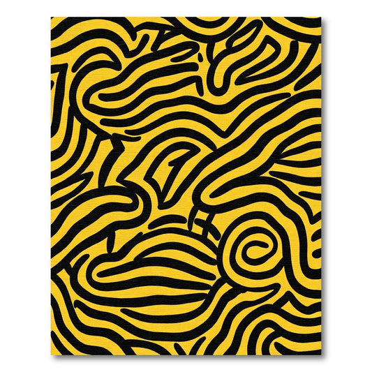 Bold Yellow Black Wavy Lines Rug