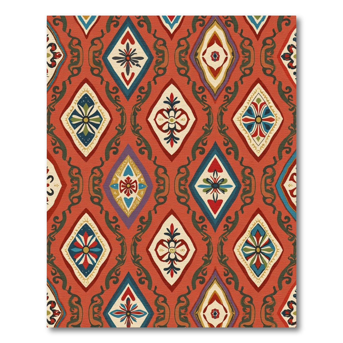 Terracotta Crimson Diamond Floral Rococo Rug