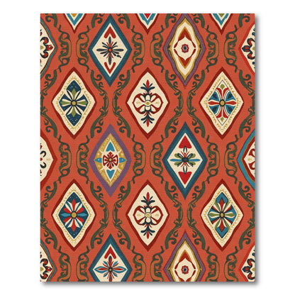 Terracotta Crimson Diamond Floral Rococo Rug