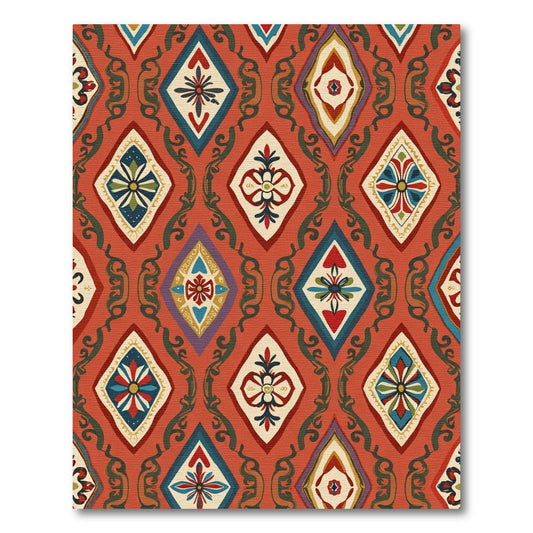 Terracotta Crimson Diamond Floral Rococo Rug