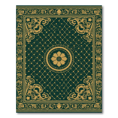 Emerald Green Golden Floral Medallion Rug