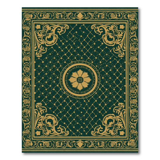 Emerald Green Golden Floral Medallion Rug