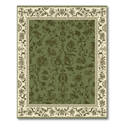 Olive Green Floral Botanic Border Rug