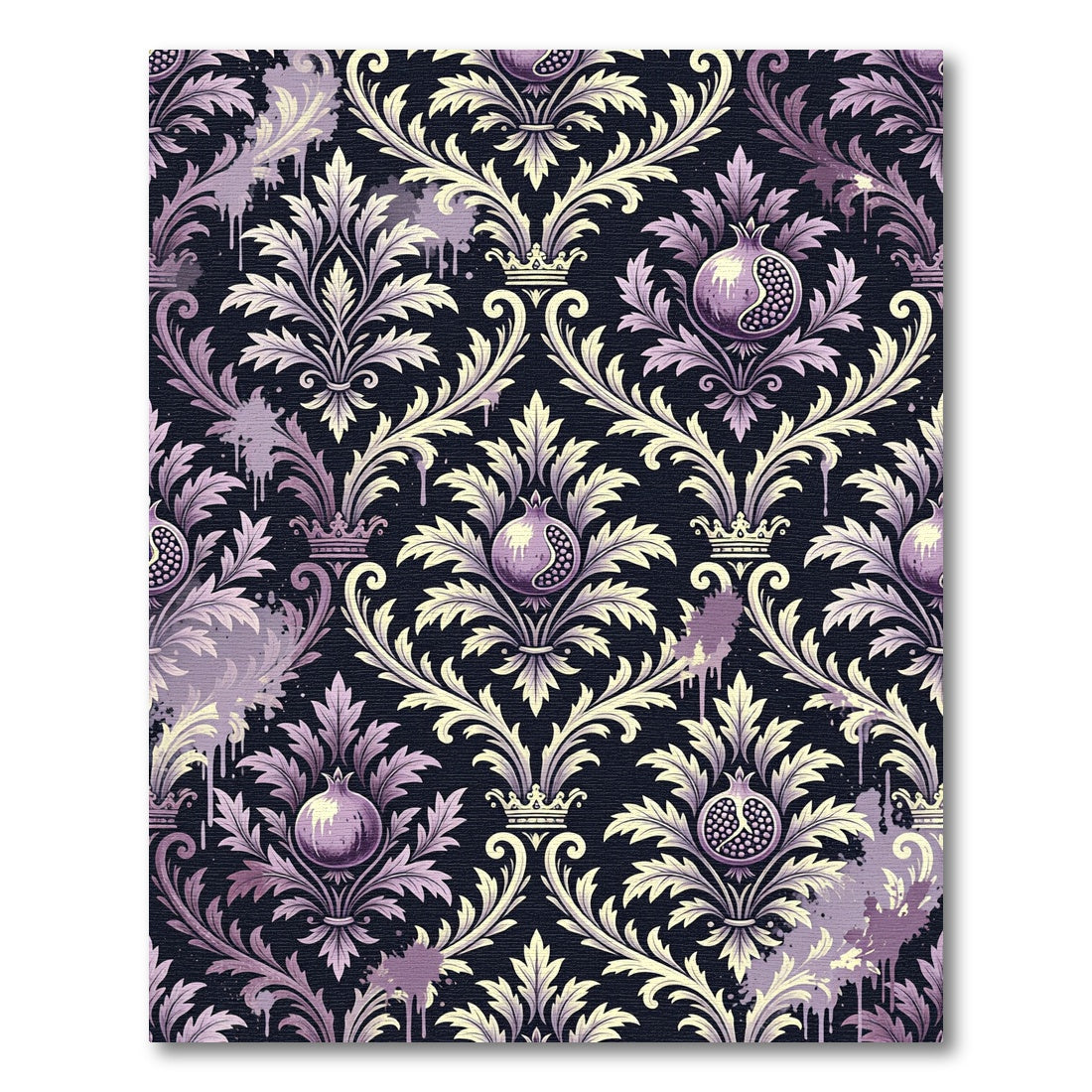 Violet Pomegranate Damask Crown Rug
