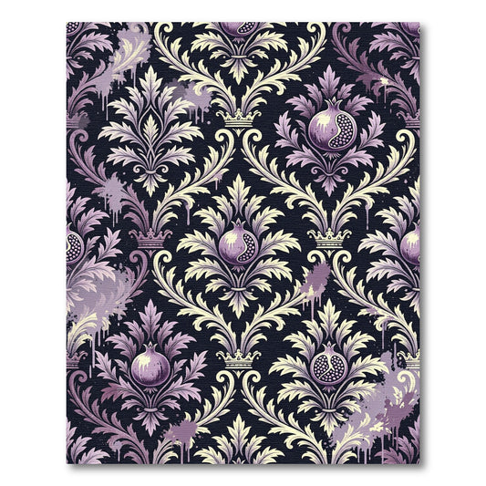 Violet Pomegranate Damask Crown Rug