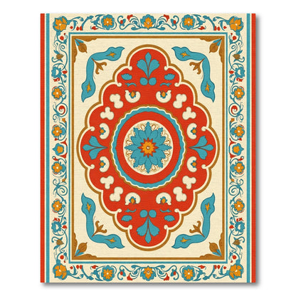 Scarlet Teal Floral Scrollwork Composition Rug