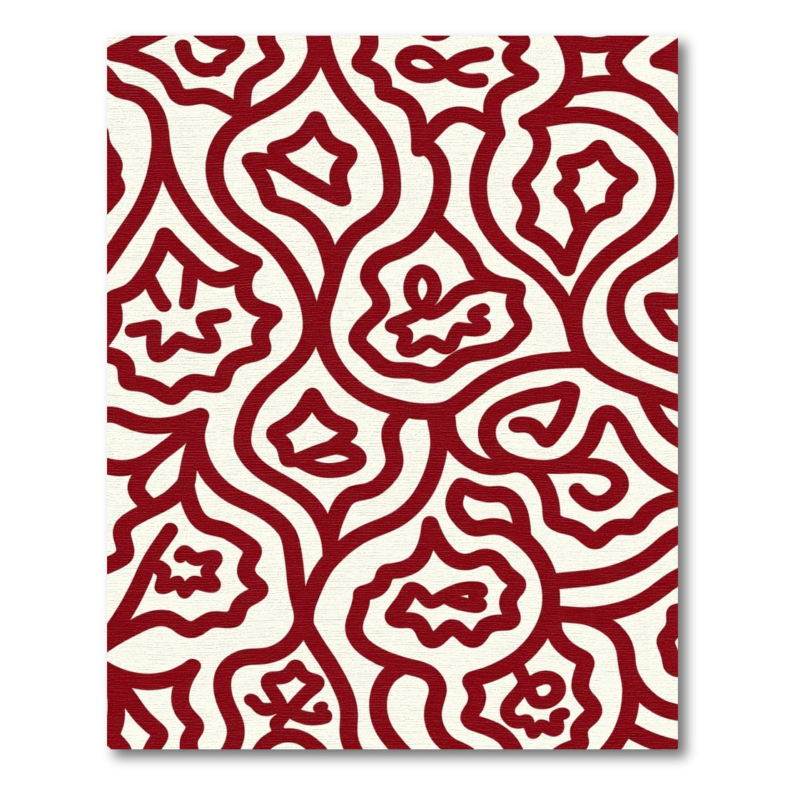 Crimson Ivory Abstract Organic Swirl Rug