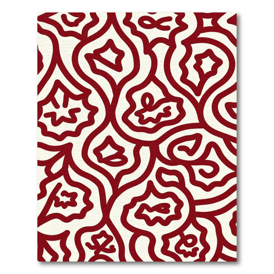 Crimson Ivory Abstract Organic Swirl Rug