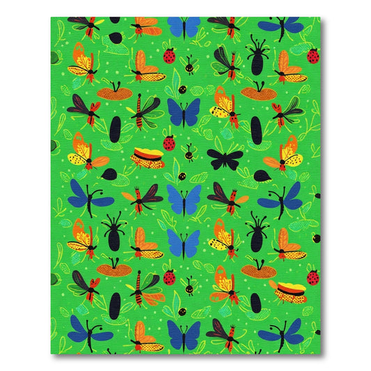Green Garden Insect Butterfly Ladybug Motif Rug