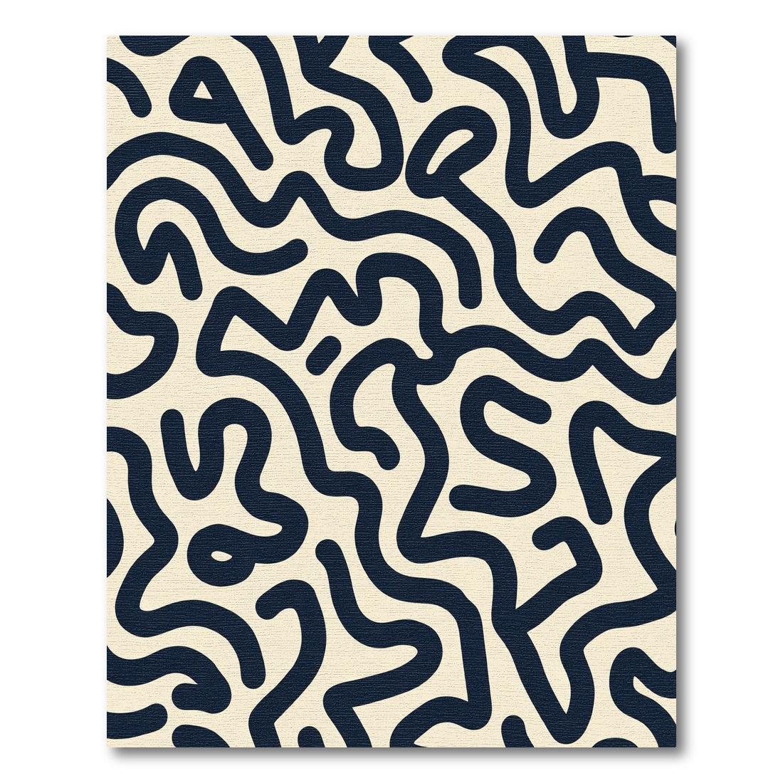 Cream Navy Abstract Wavy Lines Rug
