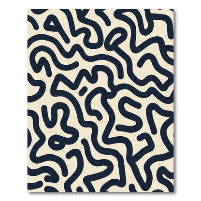 Cream Navy Abstract Wavy Lines Rug