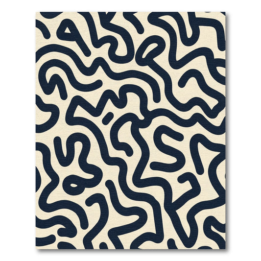 Cream Navy Abstract Wavy Lines Rug