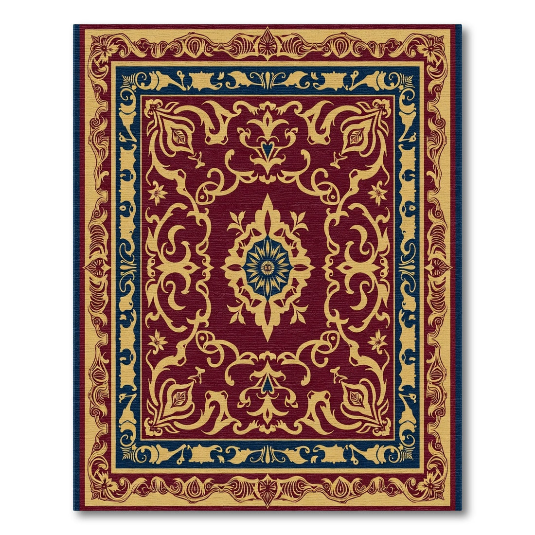 Crimson and Gold Courtly Floral Medallion Rug