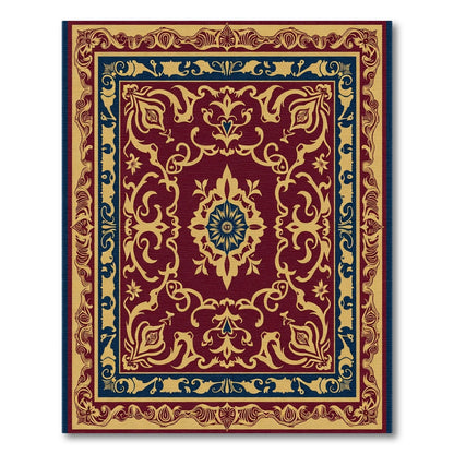 Crimson and Gold Courtly Floral Medallion Rug
