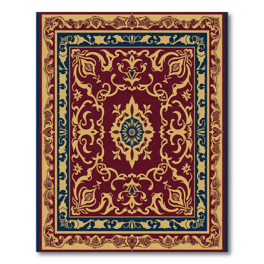 Crimson and Gold Courtly Floral Medallion Rug