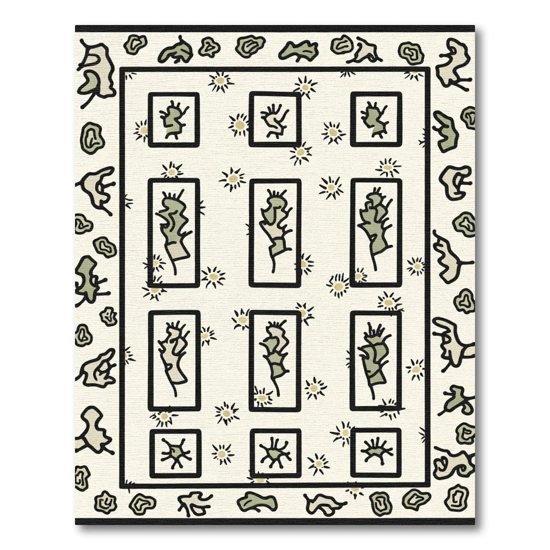 Abstract Organic Shapes Botanical Grid Rug