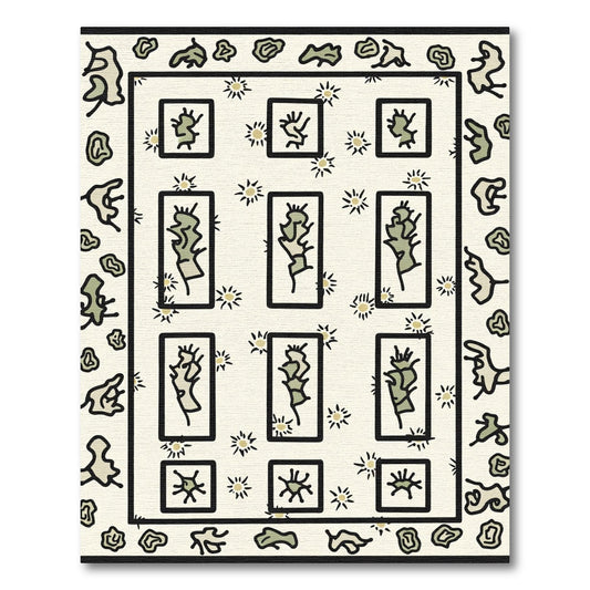 Abstract Organic Shapes Botanical Grid Rug