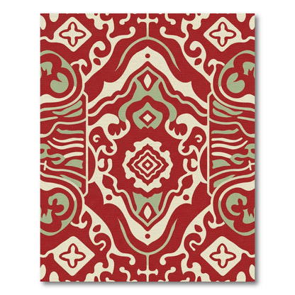 Crimson Cream Sage Abstract Cartouche Rug