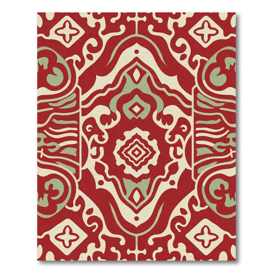 Crimson Cream Sage Abstract Cartouche Rug