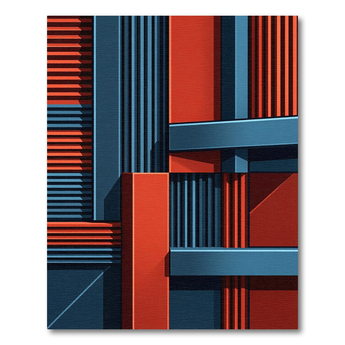 Bold Red Blue Geometric Structure Rug