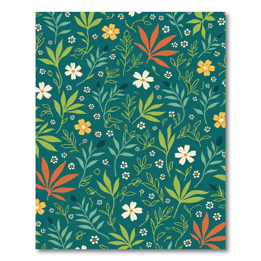 Teal Floral Leaf Garden Rug