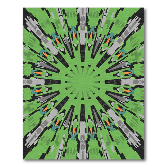 Vibrant Green Abstract Sunburst Rug