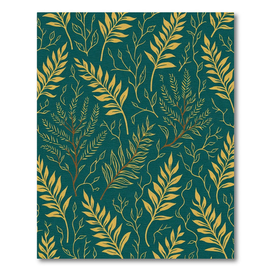Teal Gold Botanical Vine Art Rug