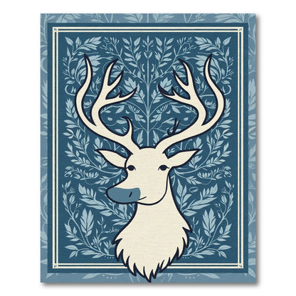 Cream Deer In Blue Foliage Motif Rug