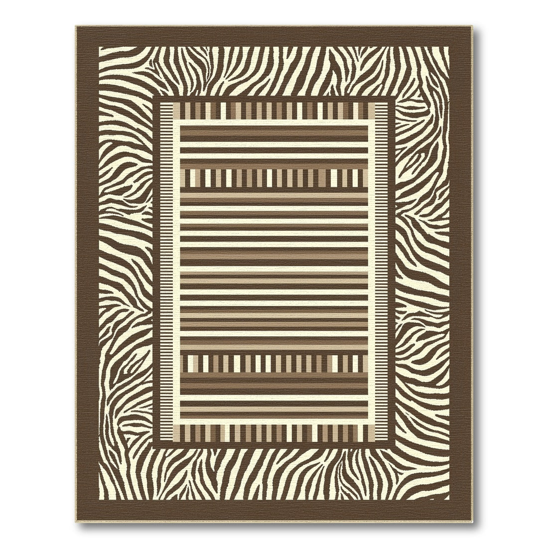 Brown Zebra Border Geometric Striped Area Rug