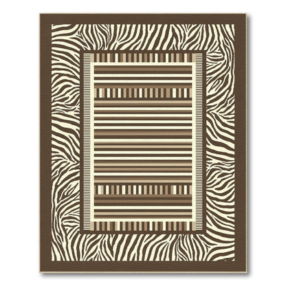 Brown Zebra Border Geometric Striped Area Rug