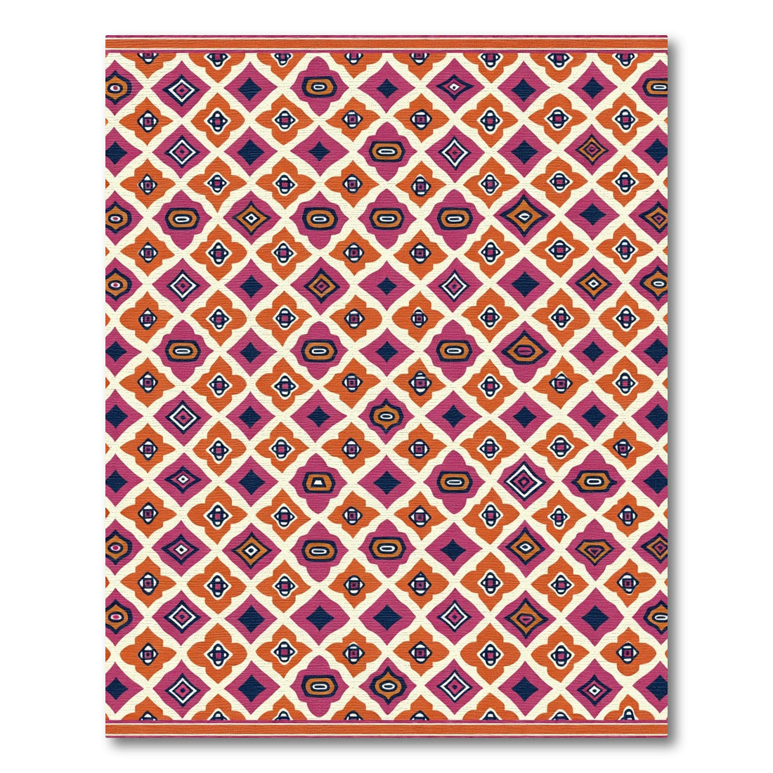 Crimson Orange Diamond Medallion Rhombus Rug