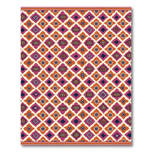 Crimson Orange Diamond Medallion Rhombus Rug