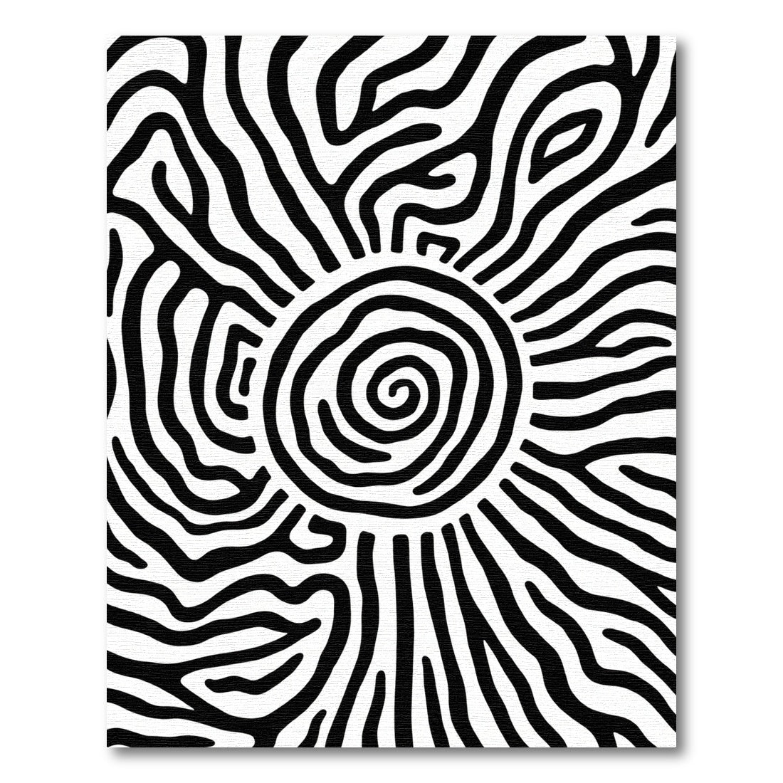 Bold Black White Sunburst Swirl Rug