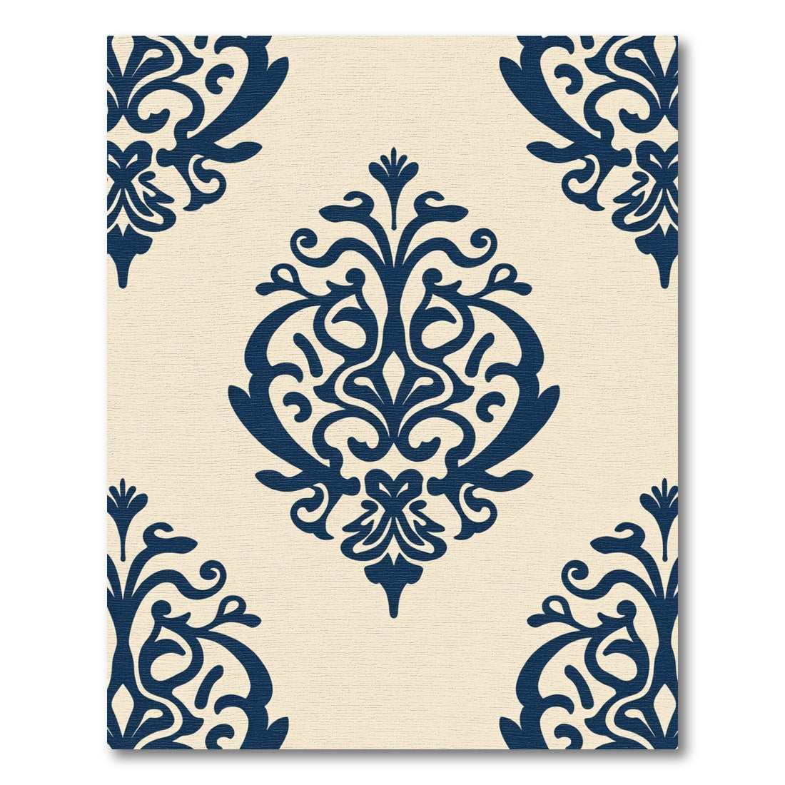 Navy Blue Damask Floral Medallion Rug